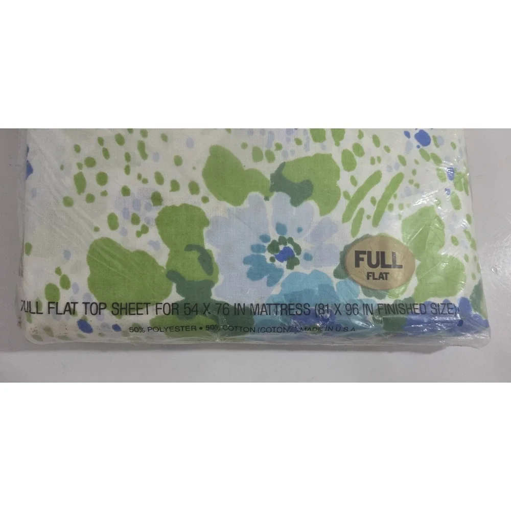 Edgemont Blue Green Floral Full Flat Top Sheet NOS